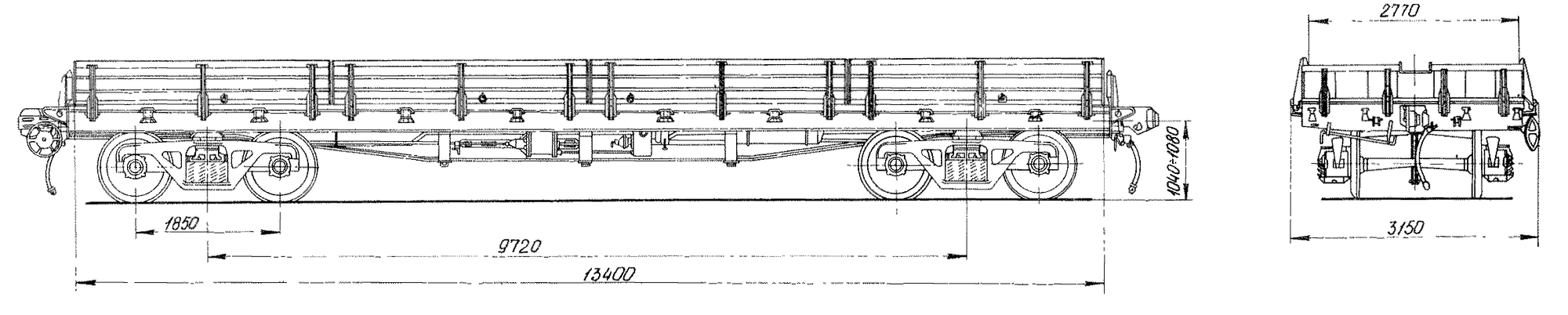 4-осная платформа с деревометаллическим настилом пола и концевыми балками под буферный комплект